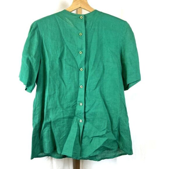 Vintage Carlisle 100% Linen Short Sleeve Blouse w/ Build in Shoulder Pads Sz 6 - Picture 5 of 9